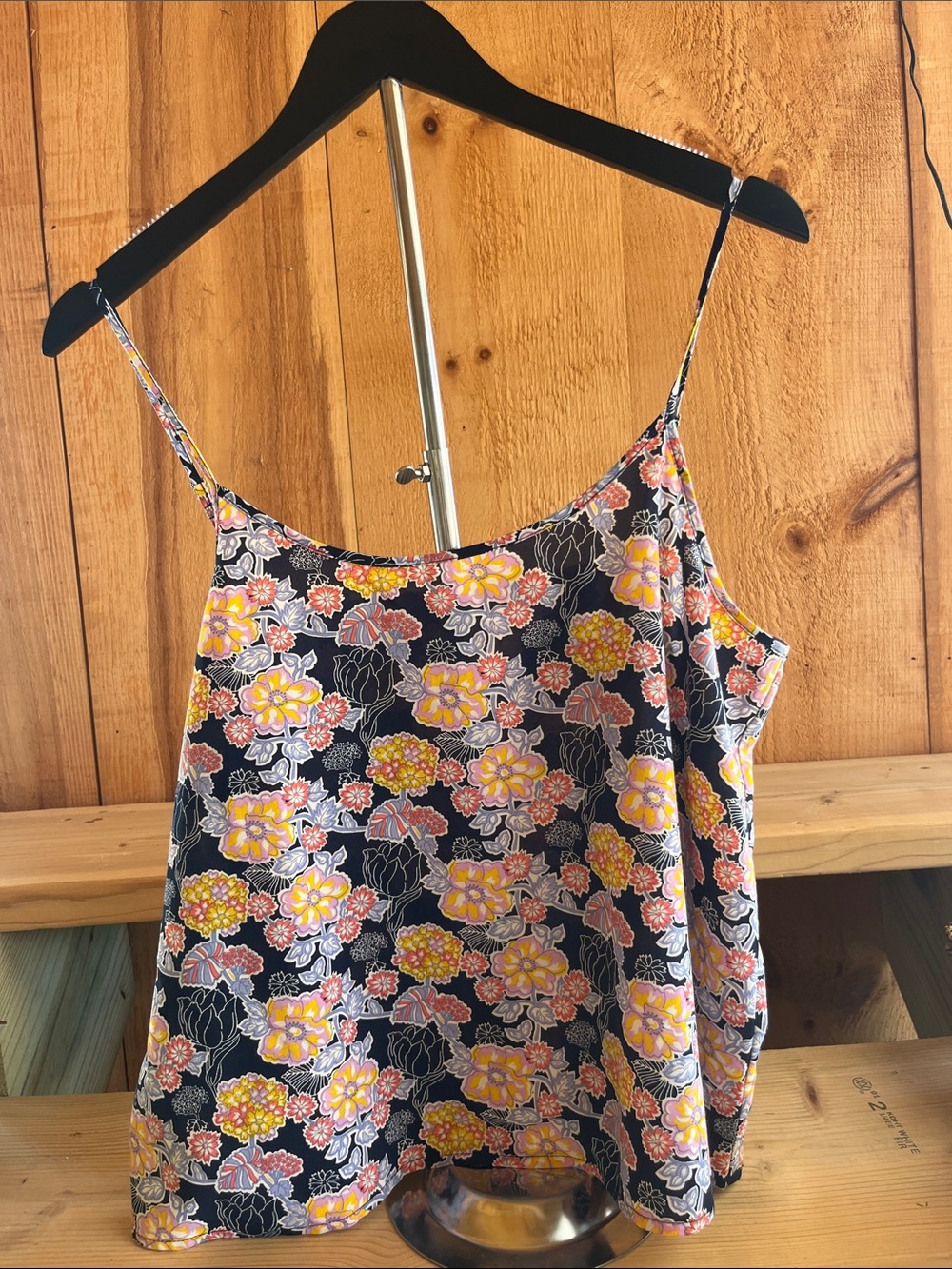 Wild Pearl Navy Floral Spaghetti-Strap Flowy Tank with Yellow and Pink Blooms
